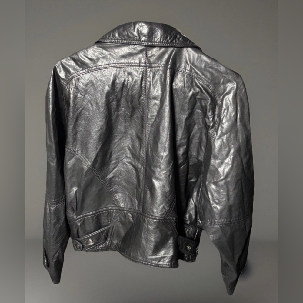 Andrew Marc 100% Leather Moto Jacket Black Zip Up Belted Waist Women’s Medium - Picture 2 of 6